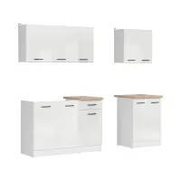 Conjunto de cocina Junona Line A 180 cm brillo tiza con encimera