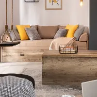 Cama extensible Malcolm 80-160x200 roble canyon monument con contenedor colchón y cojines beige