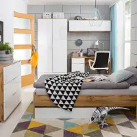 Escritorio Zele 120 cm con puerta y cajón roble wotan/blanco