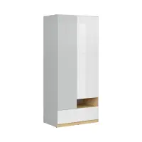 Шкаф двухдверный Nandu 90 см с ящиком светло-серый/дуб польский/белый глянец