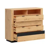 Cómoda Ostia 117 cm con 4 cajones y 2 estantes roble artisan/roble negro