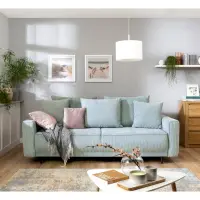 Sofá de tres plazas Larisa 2 convertible con arcón de chenilla menta