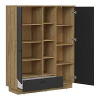 Estantería Zenda 117 cm con 2 puertas, cajón y 4 estantes roble waterford/negro