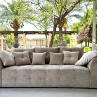 Sofá cama de tres plazas Royal IV convertible con arcón, pana, beige
