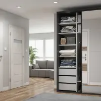 Armario de puertas correderas Flex 150 cm con espejo grafito/roble artisan