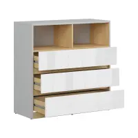 Комод Nandu 90 см с 3 ящиками и 2 полками светло-серый/дуб польский/белый глянец