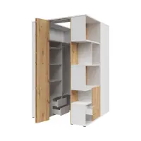 Armario de esquina izquierdo Homeland 136 cm vestidor con 2 puertas y 3 cajones blanco/roble artisan