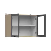 Armario superior de cocina Junona Line 80 cm de dos puertas con vitrina roble bernstein/grafito