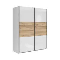 Armario de puertas correderas Tetrix 153 cm blanco brillo/roble wotan