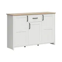 Cómoda Loksa 148 cm con 3 puertas y un cajón pino andersen blanco/roble grandson