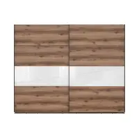 Armario de puertas correderas Forn 270 cm roble delano oscuro/blanco brillo