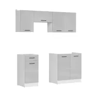 Conjunto de cocina Junona Line 180 cm gris claro brillo sin encimera