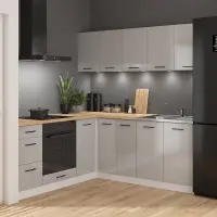 Conjunto de cocina de esquina Junona Line 200x200 gris claro brillo con encimera