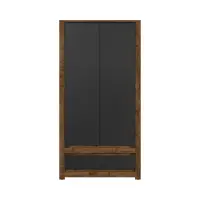 Armario de dos puertas Ruso 104 cm con cajón roble april/negro mate