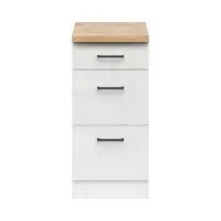 Mueble bajo de cocina Junona Line 40 cm con cajones brillo tiza con encimera