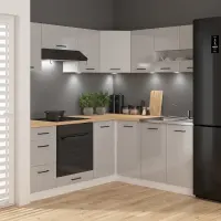 Conjunto de cocina esquinero Junona Line 180x200 gris claro brillo con encimera