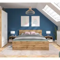 Mesita de noche Zele 50 cm con cajón roble wotan/blanco brillo