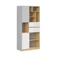 Estantería Nandu 80 cm con 2 puertas 2 cajones y 7 estantes gris claro/roble polaco