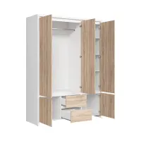 Armario de cinco puertas Kaspian 153 cm con espejo y cajones blanco/roble sonoma