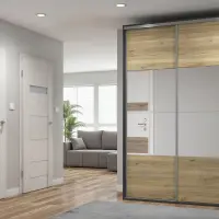 Armario corredero Flex 150 cm con espejo grafito/roble mauvella