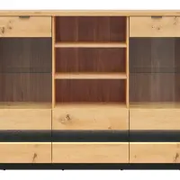 Vitrina Ostia 161 cm con 2 puertas 2 cajones y estantes roble artisan/roble negro