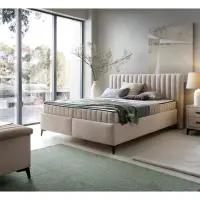 Cama continental Joy 180x200 con contenedores beige claro