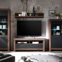 Mueble RTV Balin 140 cm con 2 cajones y estante roble monastery/negro
