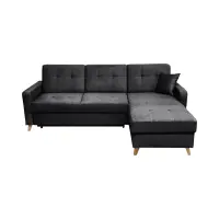 Sofá rinconera universal Lars convertible con arcón de terciopelo negro