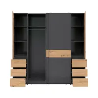 Armario de puertas correderas Fabio 215 cm con cajones grafito/roble artisan