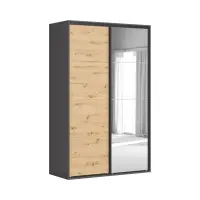 Armario de puertas correderas Flex 150 cm con espejo grafito/roble artisan