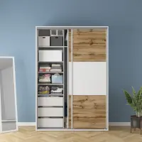 Armario de puertas correderas Flex 150 cm blanco/roble wotan