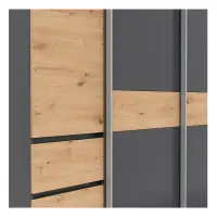 Armario de puertas correderas Fabio 215 cm con cajones grafito/roble artisan