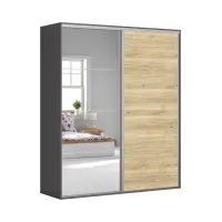 Armario de puertas correderas Flex 200 cm con espejo grafito/roble mauvella