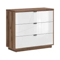 Cómoda Forn 106 cm con 3 cajones roble delano oscuro/blanco brillo