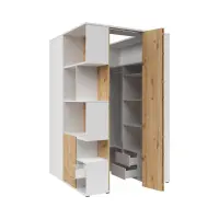Armario de esquina derecho Homeland 136 cm vestidor con 2 puertas y 3 cajones blanco/roble artisan