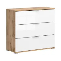 Cómoda Zele 95 cm con 3 cajones roble wotan/blanco brillo