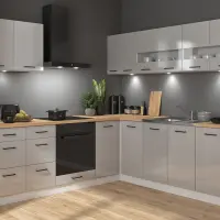 Conjunto de cocina rinconera Junona Line 220x240 gris claro brillo sin encimera