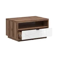 Mesa de centro Forn 90x60 con cajón roble delano oscuro/blanco brillo