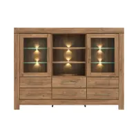 Cómoda Gent 166 cm vitrina con 2 puertas 6 cajones y 3 estantes roble stirling