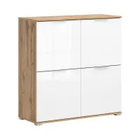 Armario Zele 104 cm de cuatro puertas roble wotan/blanco brillo