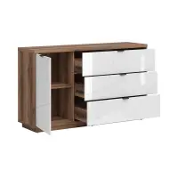 Cómoda Forn 156 cm con puertas y 3 cajones roble delano oscuro/blanco brillo