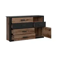 Cómoda Kassel 150 cm con puertas y 5 cajones roble monastery/roble negro