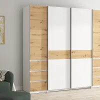 Шкаф-купе Fabio 215 см с ящиками дуб артизан/белый
