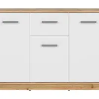 Cómoda Matos 119 cm con 3 puertas y un cajón roble wotan/blanco