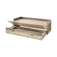 Cama extensible Malcolm 80-160x200 roble canyon monument con contenedor colchón y cojines beige