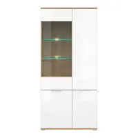 Vitrina Zele 90 cm con 4 puertas roble wotan/blanco brillo