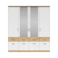 Armario de cuatro puertas Brando-4 181 cm con espejo y cajones roble artisan/blanco