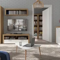 Display cabinet Balder 62 cm with doors riviera oak/white gloss