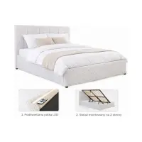 Cama tapizada Tripo 160x200 con somier y arcón beige