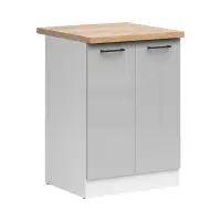 Armario de cocina inferior Junona Line 60 cm de dos puertas gris claro brillo con encimera